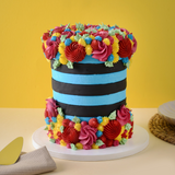 Black and blue striped cake icing decoration