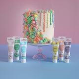Pastel coloured swirl icing cake
