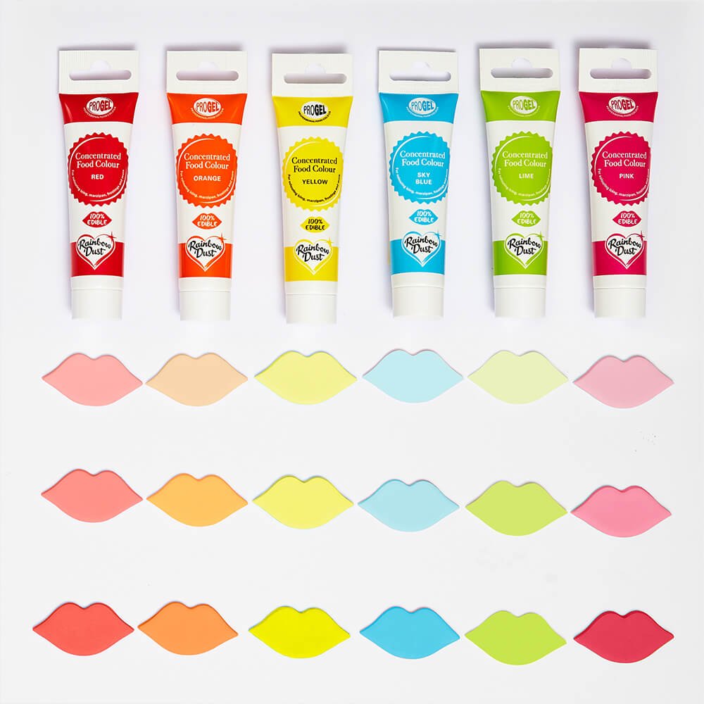 ProGel rainbow multipack food colouring gel pack contents